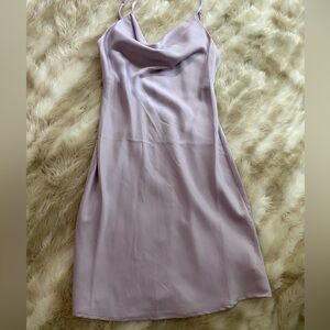 Lavender silk cowl neck dress